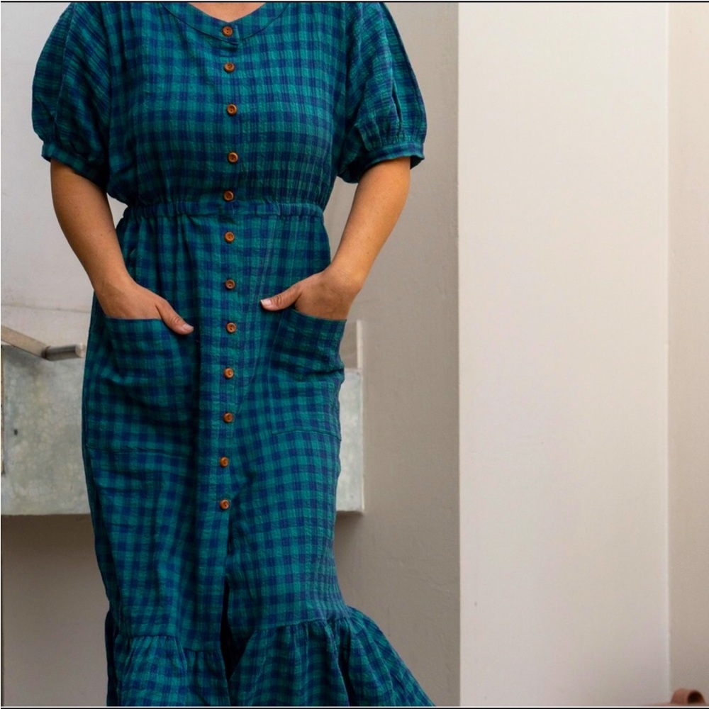 LONGWAY Haven Dress in Green Plaid Large